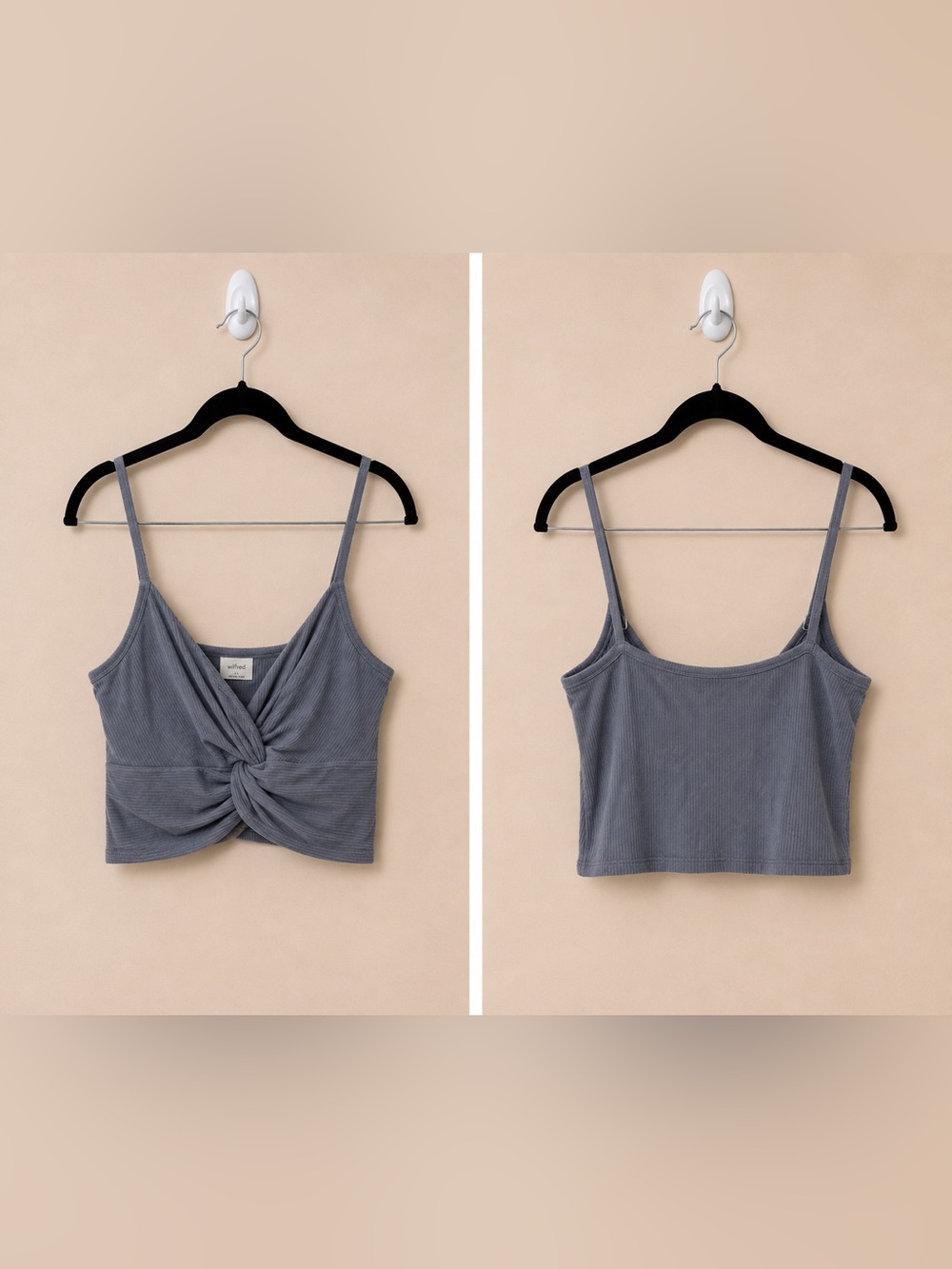 Wilfred Aritzia Grey Purple Ribbed Twist Front Crop Tank Top XS